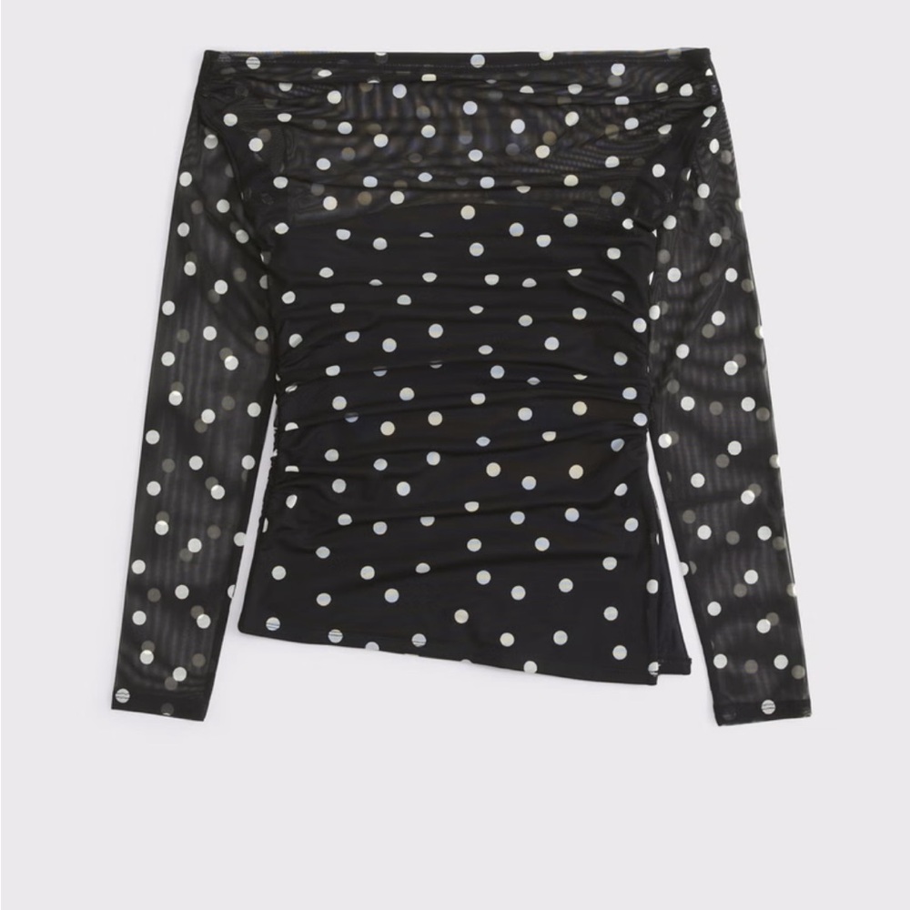 Black Polka Dot Mesh Top Abercrombie off the shoulder size L